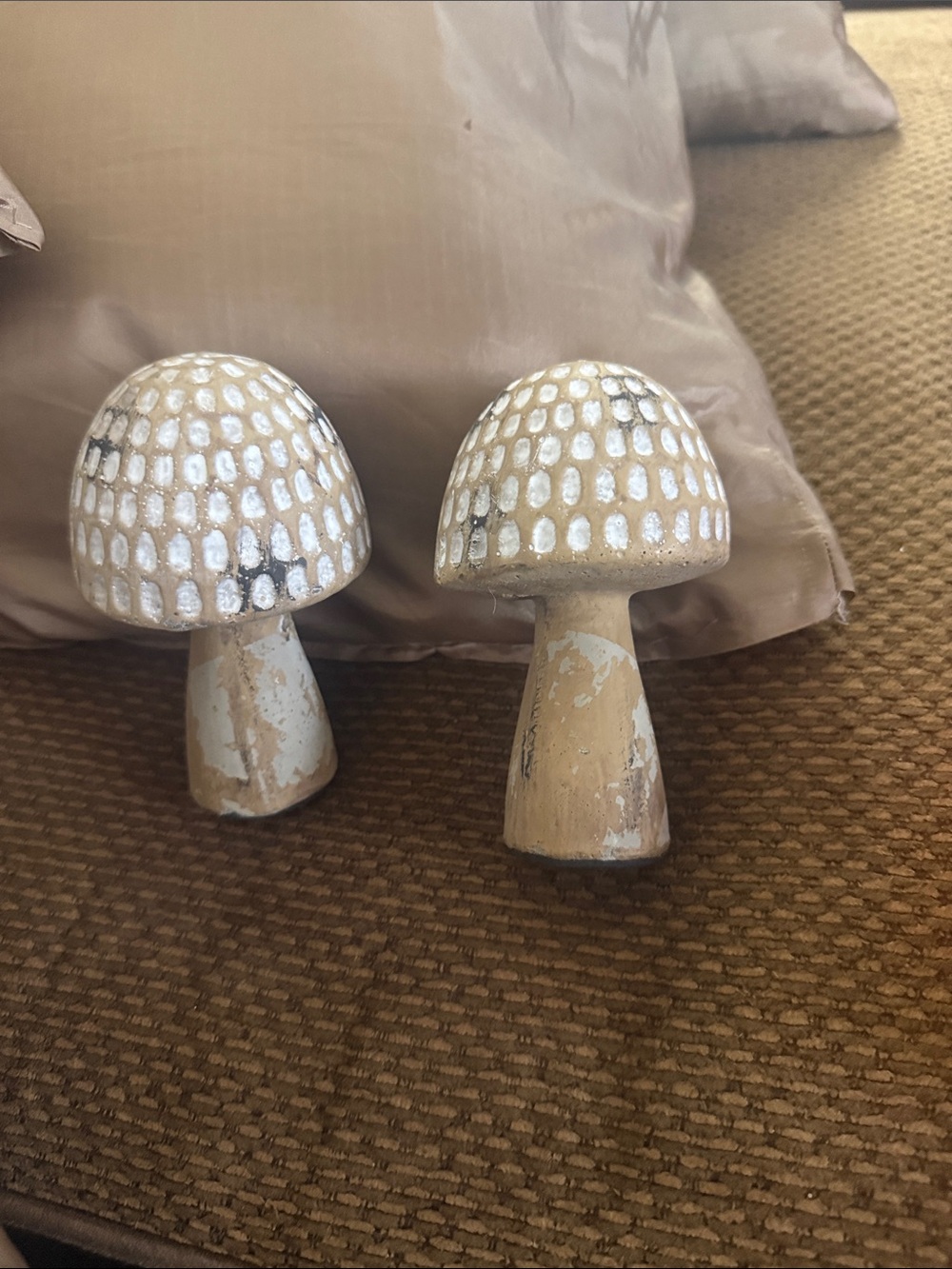 Vintage Neutral Beige Decorative Mushroom Figurines - Home Accents